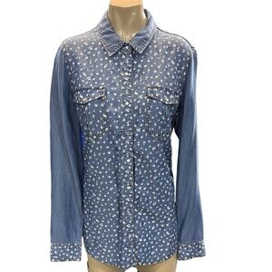 Velvet heart Floral Denim Snap-Up Shirt